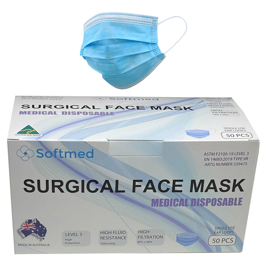 Softmed Level 3, 3 ply Disposable Surgical Face Mask (Blue) 50pcs